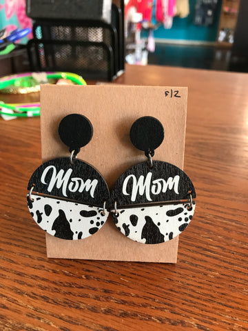 Mom Cow Print Dangle Earrings