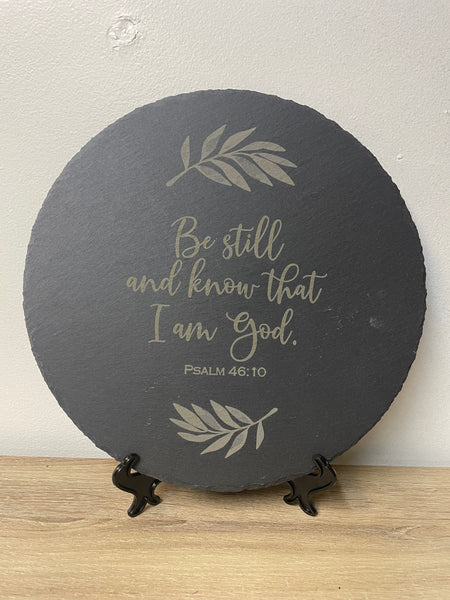 11x11 round slate wall decor board perfect for rustic farmhouse home decor. Natural stone surface ideal for DIY projects, vinyl art, personalized gifts & seasonal displays. -Be Still and know that I am God