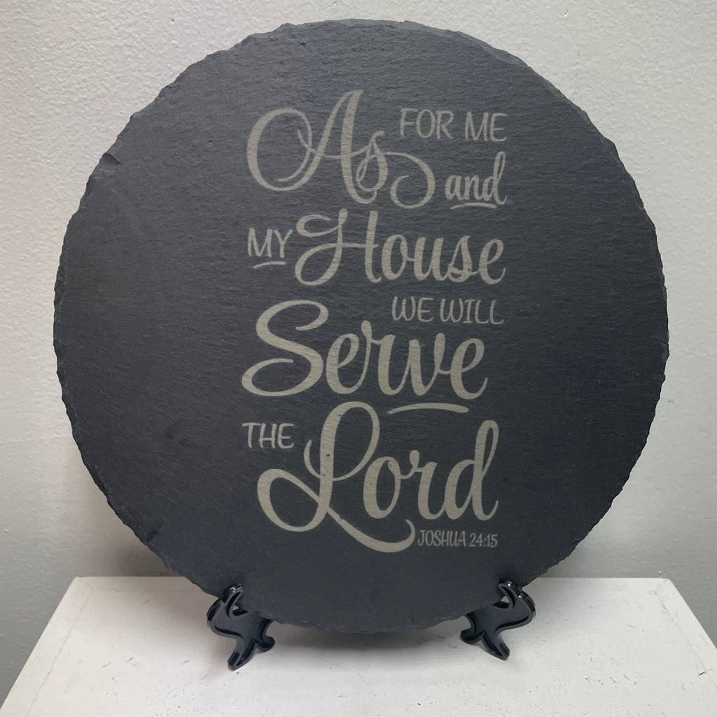 11x11 round slate wall decor board perfect for rustic farmhouse home decor. Natural stone surface ideal for DIY projects, vinyl art, personalized gifts & seasonal displays. As for me and my House we will Serve the Lord