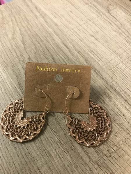 Earrings: Rose Gold Filigree Boho  Earrings