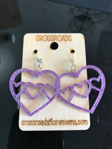 Triple Heart Earrings-Lavender