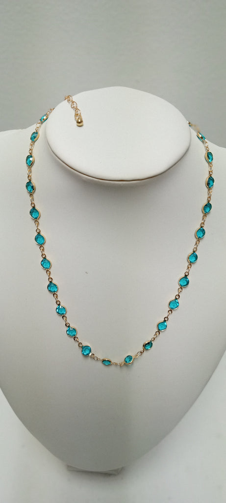 16"Gold necklace w/tiny blue stones