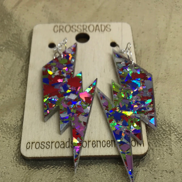 Lightning Bolt Acrylic Confetti Earrings-4th of July