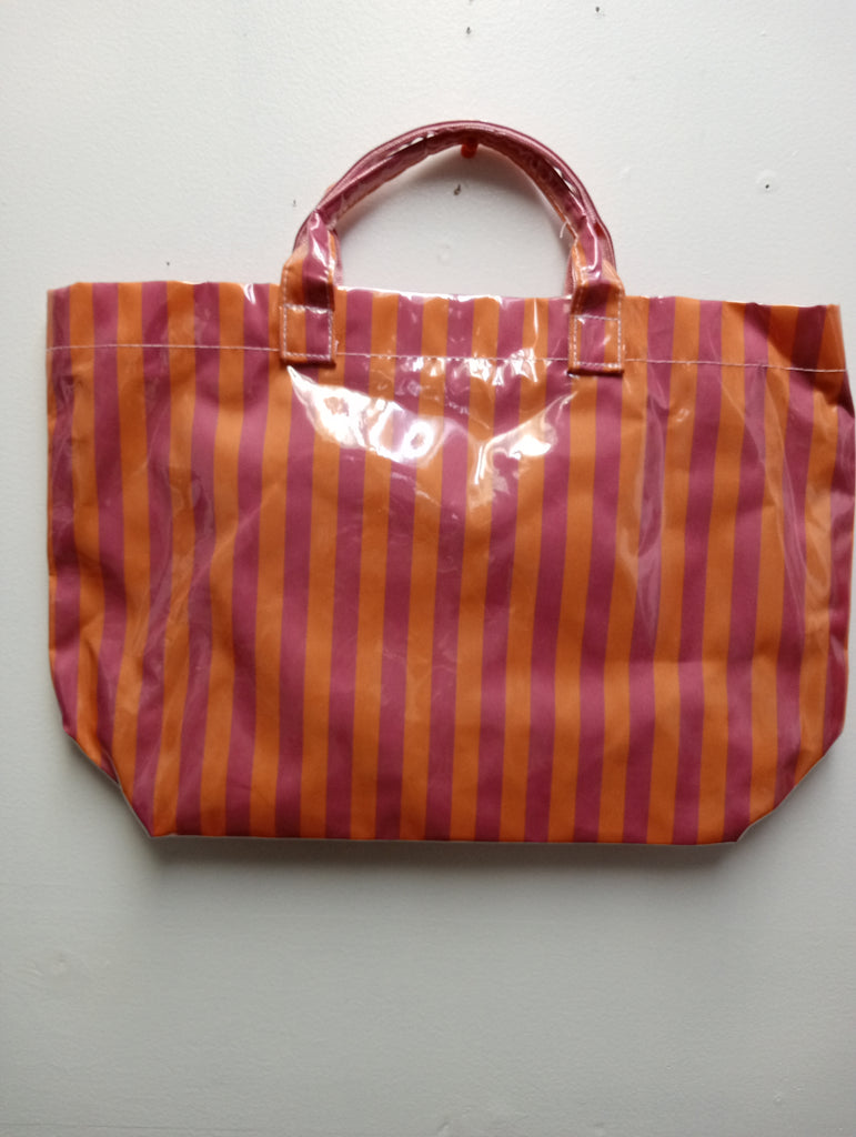 18"x12" Pink/Orange stripe plastic tote bag