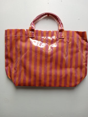18"x12" Pink/Orange stripe plastic tote bag