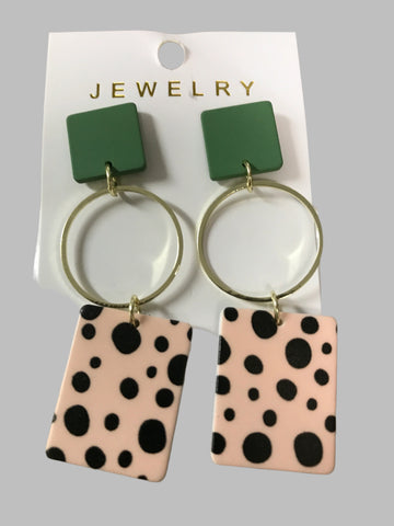 3 Tier Dangle Earring-Green/Leopard