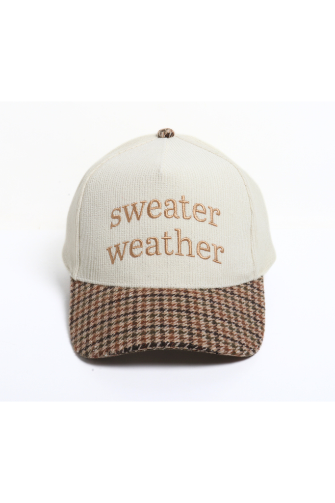 SWEATER WEATHER Embroidered Corduroy Plaid Brim Fall Cap David And Young