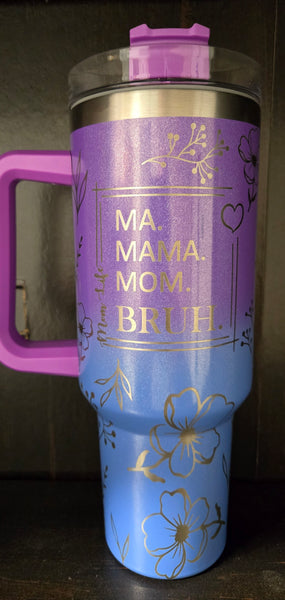 40oz Tumbler | Bruh Mom Life-blue/pink/purple