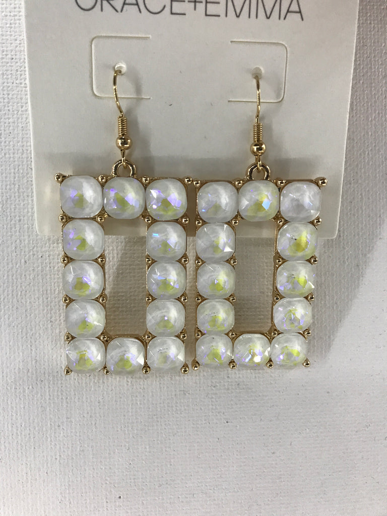 White Stone Square Earrings