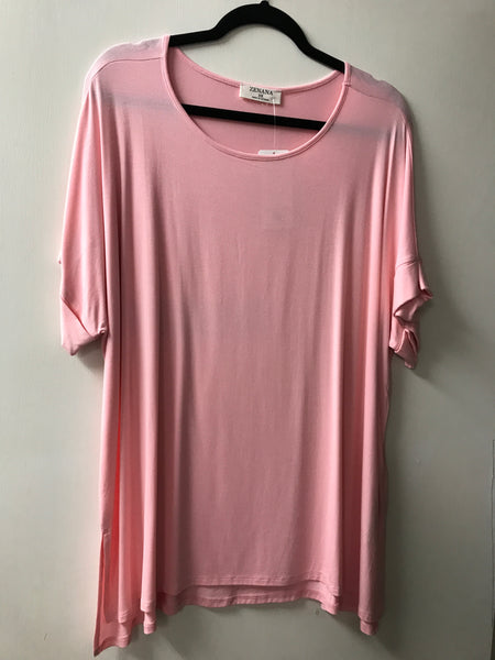 Plus Real Modal Short Sleeve Boat Neck Shirt-Pink