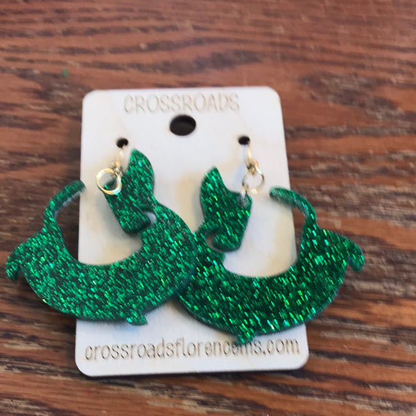 Dachshund Acrylic Earrings-Green Glitter