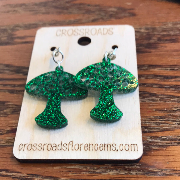 Mushroom Vine Earrings-Ivy Green Glitter