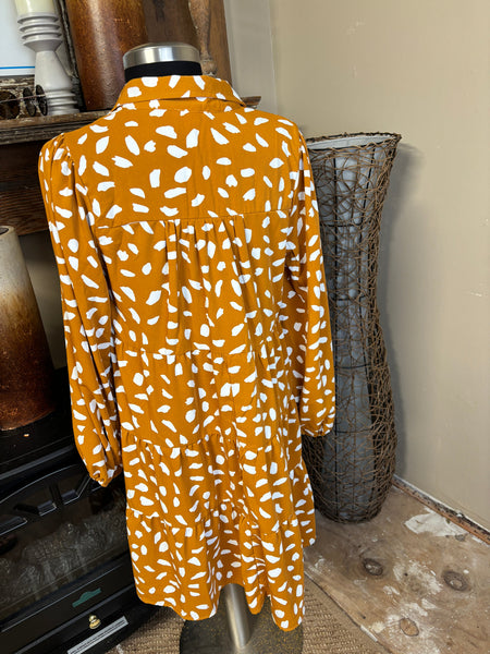 Umgee Mustard Printed Tiered Dress | Boho Fall Boutique Style Kay Kayla