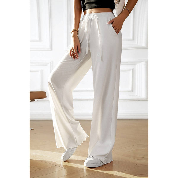 Solid Pockets Elastic Waist Loose Straight Pants Supreme Fashion