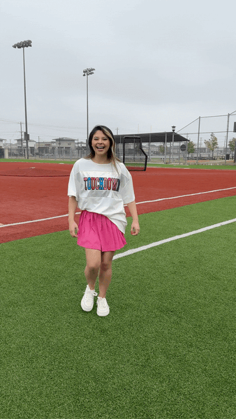 Glitter "Touchdown" on White T-Shirt Grace+Emma