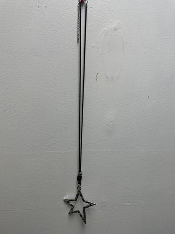 32" Black Rope Necklace with Large Silver Star - Statement Jewelry