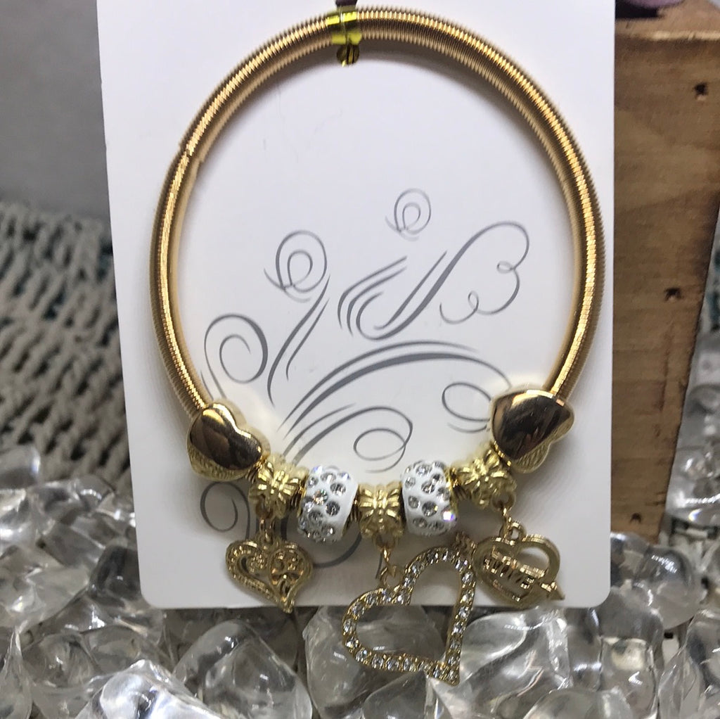 Gold Triple Heart Charm Bracelet