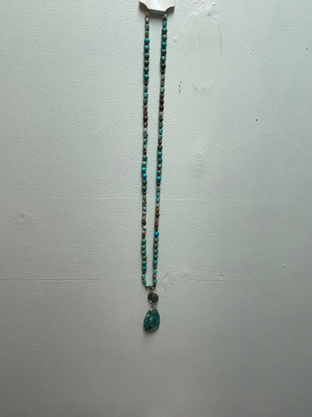 Aqua teardrop necklace 34"