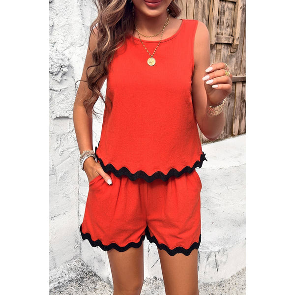 Two Pieces Printed Sleeveless Pockets Shorts Sets Supreme Fashion