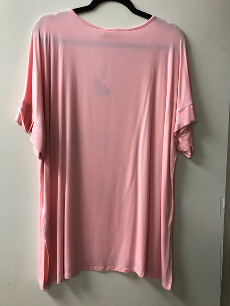 Plus Real Modal Short Sleeve Boat Neck Shirt-Pink