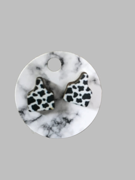 Wooden Stud Earrings-Black White Cow Serpta