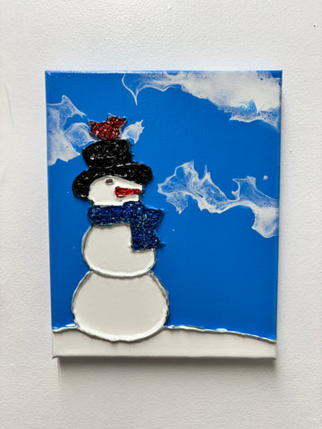 Handmade Snowman Painting – Whimsical Winter Wall Art for Holiday Décor 8x10 Mary Overstreet