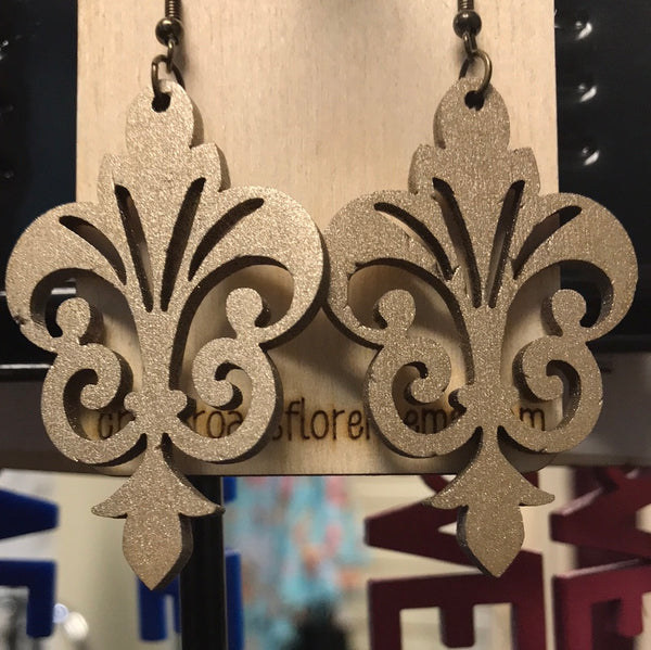 Fleur de Lis Earrings-Gold Metallic