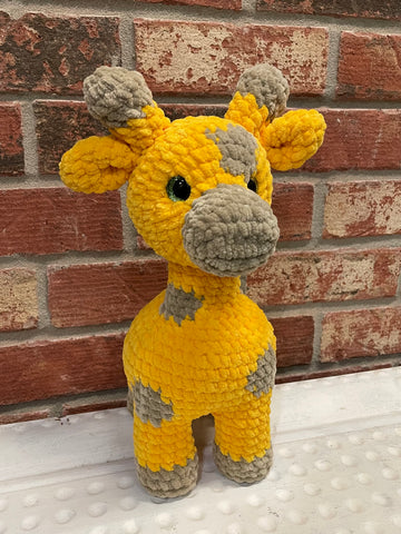 Handmade Crocheted Giraffe Plush – Soft Yellow & Gray Safari Nursery Toy Lauren Pearce