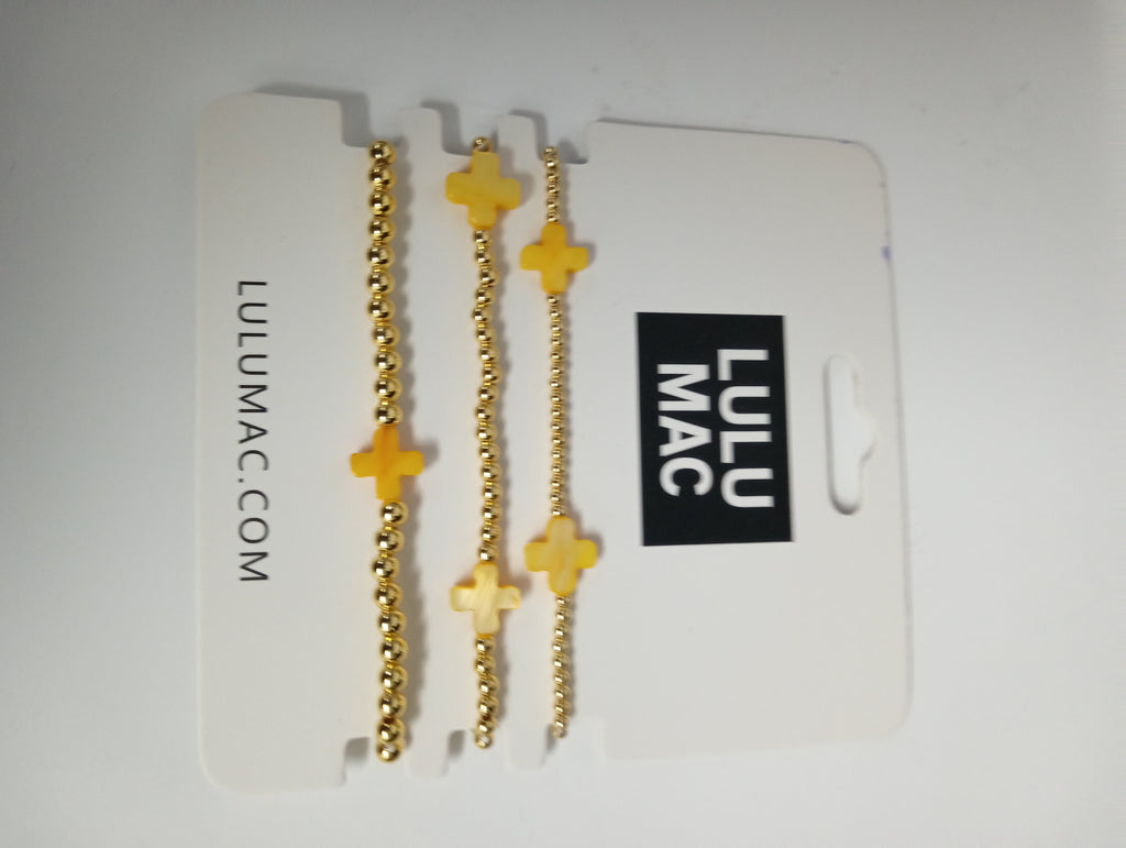 Lulu Mac 3-Strand Gold Bead & Yellow Cross Stretch Bracelet