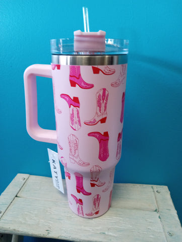 40 oz. KATYDID Pink-Cowgirl Boots Tumbler Ashlyn Abernathy