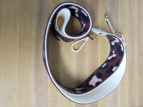 42"Beaded Brown/black/cream animal print Strap