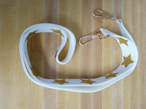 42" White beaded strap w/gold stars