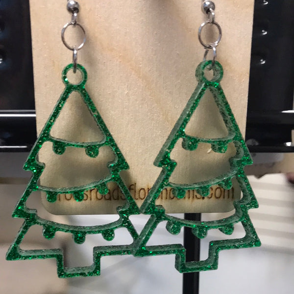 Christmas Tree Earrings-Green