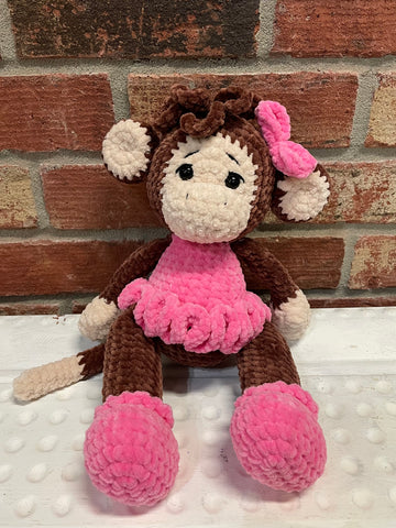 Crocheted Plush Monkey Toy in Pink Dress – Handmade Soft Gift for Kids OhhMy! Gifts and Things, LLC