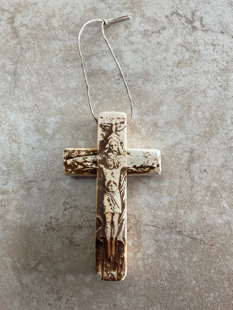 4"x 21/2" Handmade wood cross w/Jesus Rick Dantzler