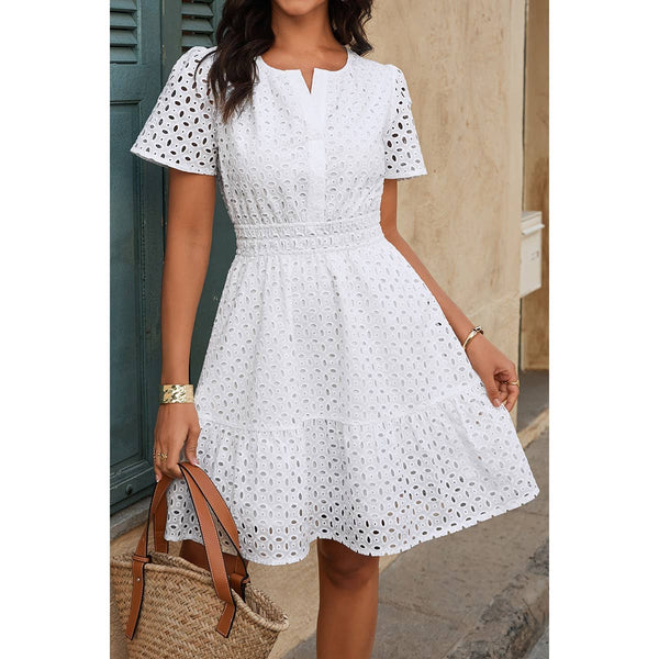 V Neck Lace Solid Lace Ruffle Hollow A Line Dress OhhMy! Gifts and Things, LLC