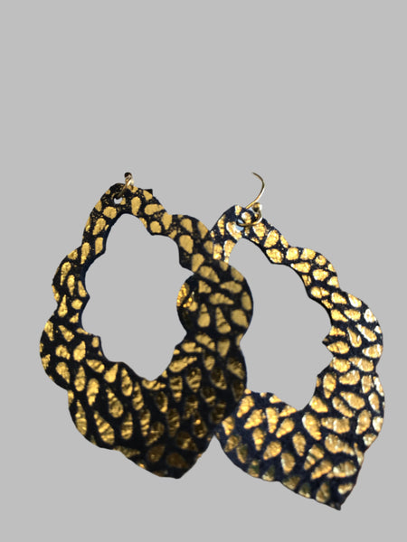 Teardrop Style Earrings-Black/Gold