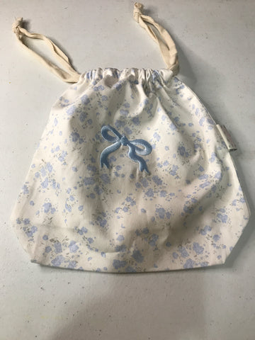 Handmade Cloth Gift Bags with Draw String-Blue floral w/blue bow