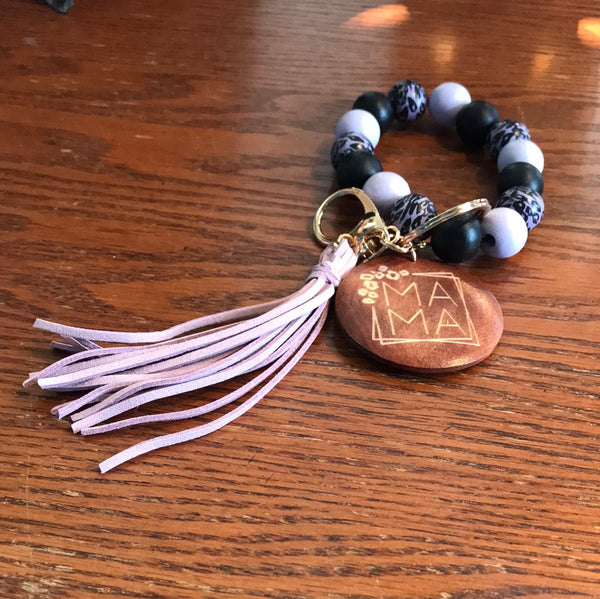 Beaded Stretch Key Chain Bracelets w/Tassel-Purple -w/MaMa