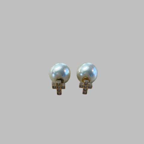 Double Sided Earring Cross and Pearl