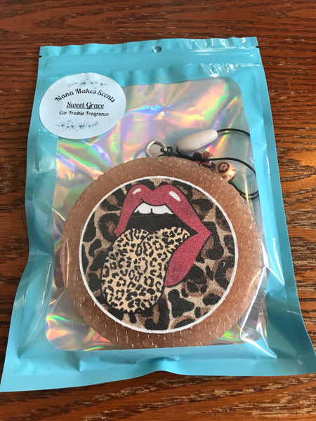 Assorted Scents and Style Car Freshies-Lips-Leopard Print-Tan