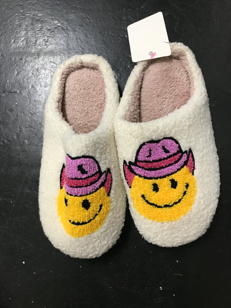 Smiley Face House Slippers-Purple/Pink Hat