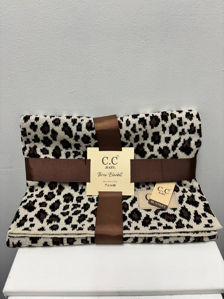 C.C. Baby throw blanket Amanda Queen-ivory w/black brown leopard