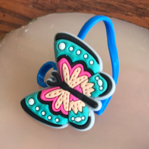 Straw Toppers-Butterflies-Teal/Pink