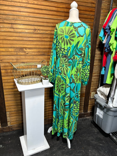 Southern Stitch Large Green & turquoise Long Sleeve Maxi Dress OhhMy! Gifts and Things, LLC