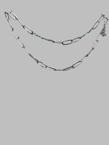 7"Silver 2 Strand necklace w/Tiny Teal Beads