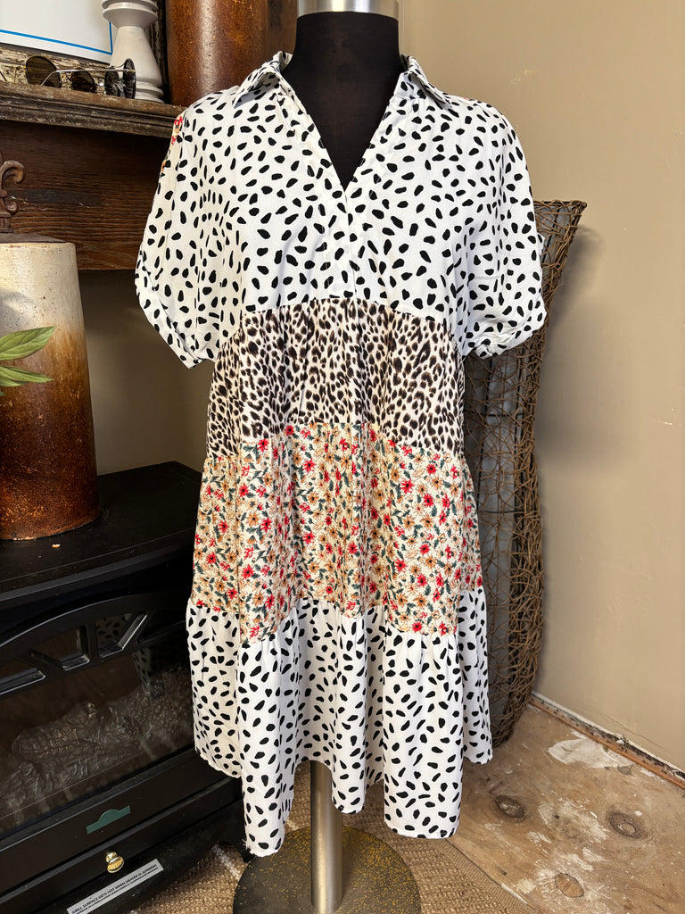 Umgee Mixed Print Tiered Dress | Animal & Floral Boutique Midi Dress Kay Kayla