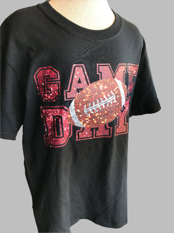 Game Day T-Shirt w/football-Youth Large-Black with Red Game day Orange Football