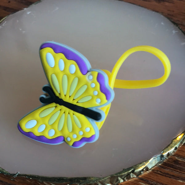 Straw Toppers-Butterflies-Yellow/purple
