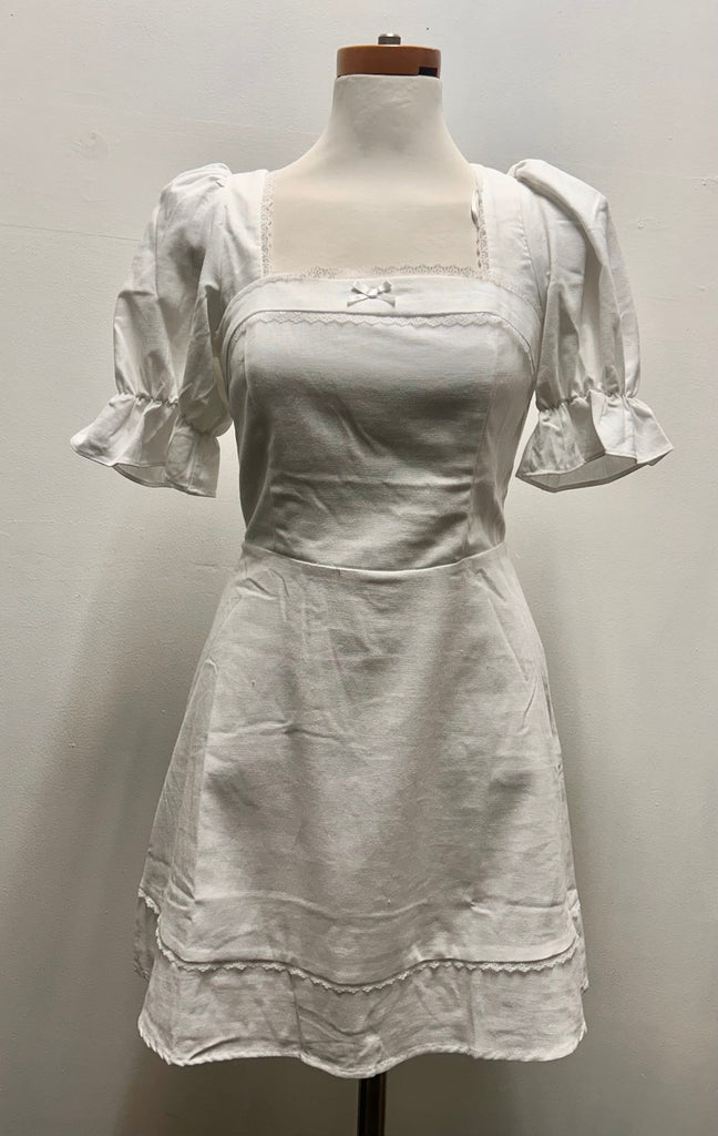White Square Neck Zip-Up Mini Dress with Elegant Tie Back Landon Ramsey-Maria Briones